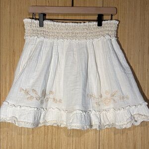 Surf Gypsy Cream Smocked Waist Embroidered Skater Skirt